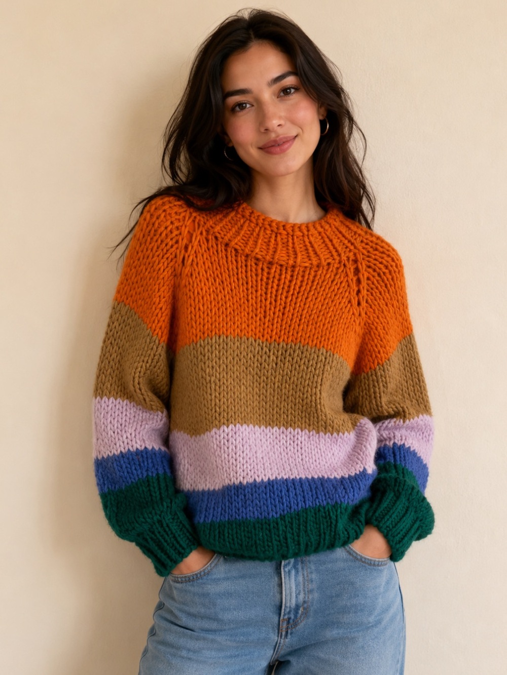 NEW Maiami 100% Merino Wool Colorblock Sweater, Size S/M